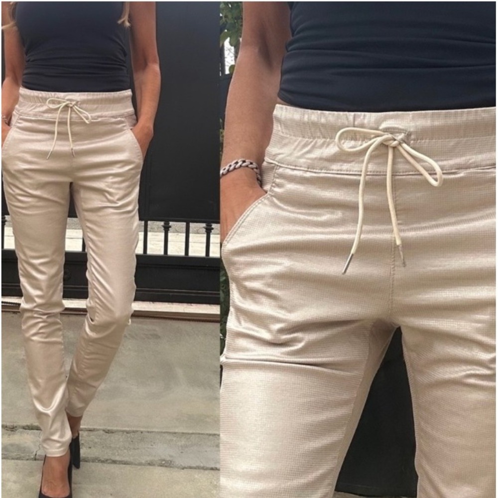 Flog Jogger Pants Women 24 Champagne Gold Metallic Drawstring Elastic Waist Slim